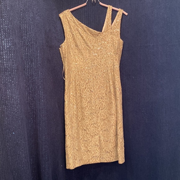 JAX taupe colour embellished with sequins, knee length cocktail dress - Picture 2 of 3